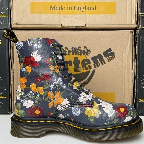 Dr. Martens 1460 Pascal Darcy Floral Print Navy Blue Leather Boho Boots UK 4 - Picture 7 of 17